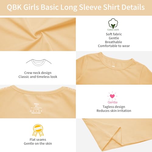 Image of 3T 4T 5T to 12 Years Girls Long Sleeve Shirts Kids Cotton T-Shirt Toddler Basic Crew Neck Top