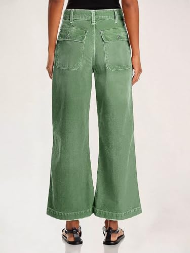 Flamingals Straight Wide Leg Jeans for Women Mid Waisted Casual Raw Hem Denim Capris Pants with Pockets4