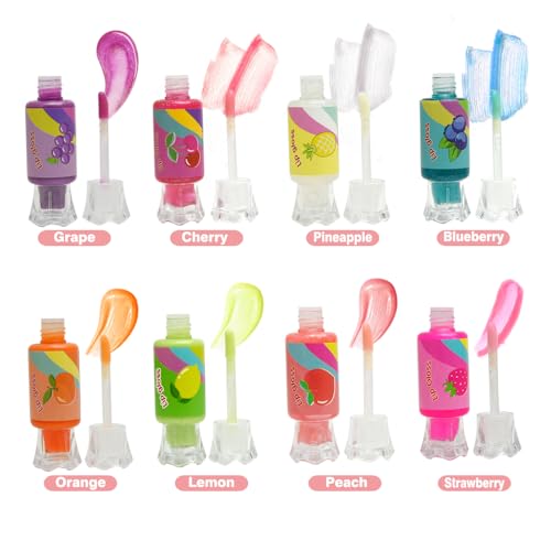 Mebtmel Cute Lip Gloss for Kids, 6PCS Glitter Girls Lip Gloss Set with Shape of Candy, Assorted Flavors Hydrating Lip Balm Party Favor Make-up for Girls and Teens Ages 8-12