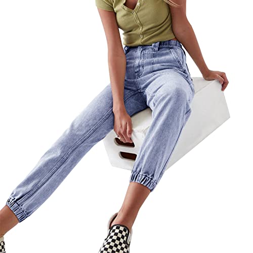 LONGYIDA Jean Joggers for Women High Waisted Drawstring Elastic Waist Stretch Denim Pants4