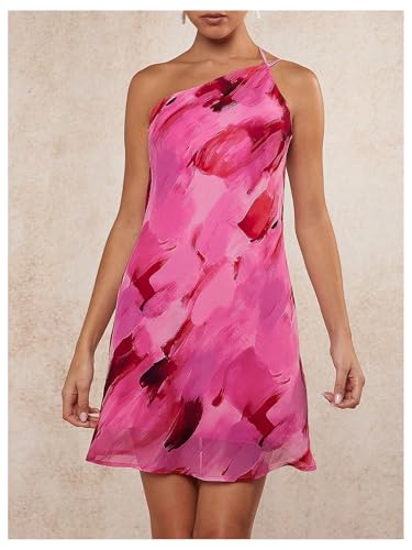 WDIRARA Women's Tie Dye One Shoulder Sleeveless Dress Draped Backless Mini Dresses3