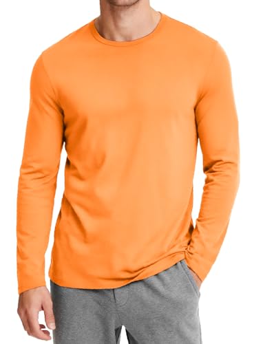 IVOVFANZY Long Sleeve Undershirt Men, Thermal Base Layer Athletic Basic Gym Shirts(Orange, M)