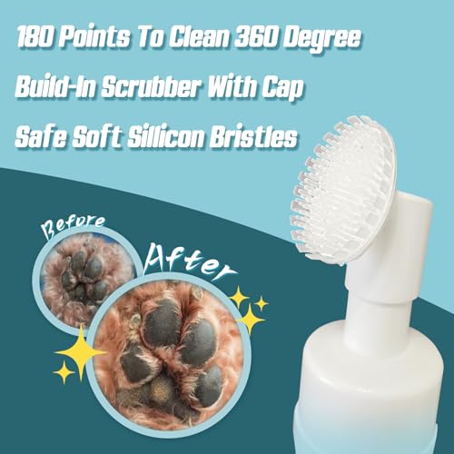 Image of Dog Paw Cleaner No-Rinse Foaming Cleanser with Scrubber Brush, Pet Paw Wash Waterless Foot Foam for Dogs Puppy and Cats, Fragrance Free Safe for All Pets, 5fl.oz (150ml)