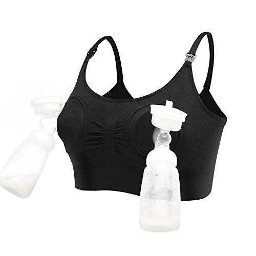 Hands Free Pumping and Nursing Maternity Bra, Comfortable All-Day Pumping Bra, Adjustable Maternity Nursing Bra Black