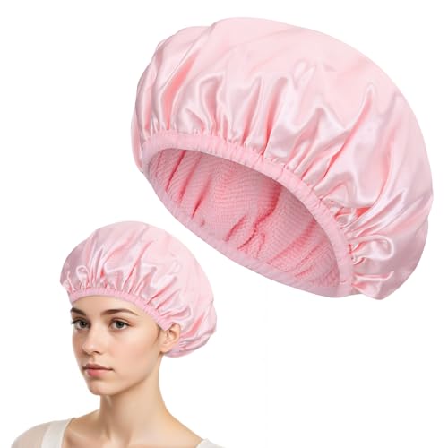 BOHUIZ Bonnet de douche pour femme - 3 couches - Réutilisable - Avec doublure en éponge - Pour douche, spa, salon, maquillage, voyage (1 pièce)