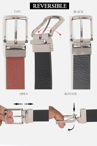 Image of Louis Philippe Men 100% Leather Shiny Nickel Buckle Formal Reversible Belt