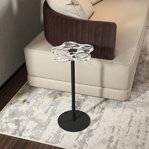 Acrylic Panel With Iron Tripod Creative Flower Shaped Small Edge Table Acrylic Transparent Sofa Corner Table Nordic Modern Coffee Table Portable Detachable Dessert Table Mobile Coffee Table (Small) #TOP3