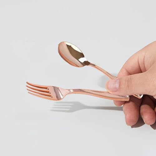 Miniatura 4 de Juego de 48 mini tenedores y cucharas de plástico desechables para fiestas, cubiertos dorados pulidos, cucharas de degustación, tenedores y cucharas