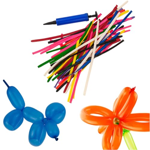 VERDREHBARE MODELLIERBALLONS 50 STÜCK MIT PUMPE FARBIGE SCHLÄUCHE SET Lange Bunte Ballons mit Luftpumpe,Modeling Balloons Long Magic,Bunt Modellierballons Für Geburtstage Veranstaltungen Dekoration