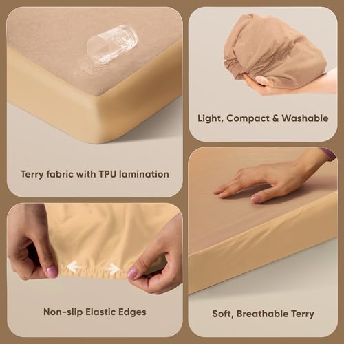 Image of Frido Waterproof Mattress Protector Queen Size with 100% Spill-Proof TPU Membrane, Breathable Anti-Allergen Terry Fabric, Machine Washable, Bed Protector Cover (Warm Beige, 72 Inches X 60 Inches)