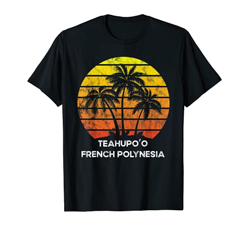 Palmera de coco retro vintage al atardecer Teahupo'o, Poline Camiseta