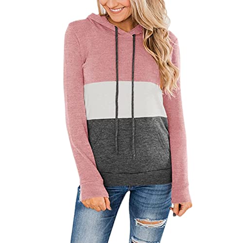 Merlvida Sweat à Capuche Femme Pull Femme avec Poche Kangourou Sweat Femme Color Block Patchwork Casual Hoodie Tops Pullover Grande Taille Veste Manche Longue Haut Cover