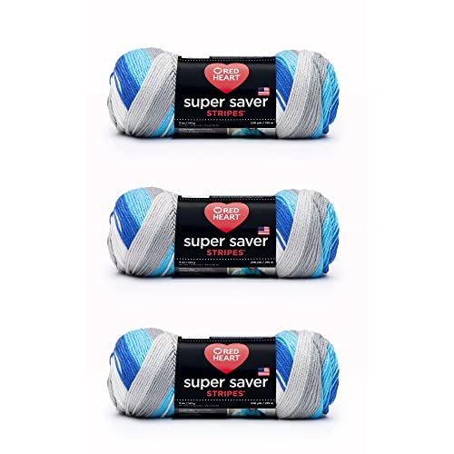Image of Red Heart Super Saver Yarn, 3 Pack, Calm Stripe 3 Count