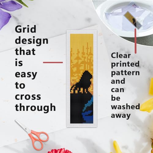 Image of INFUNLY 6pcs Animal Silhouettes DIY Cross Stitch Bookmark Starter Kits with Instruction 2.4''x7.9'' Lion Giraffe Stamped Embroidery Bookmark Kit Moon Branches Embroidery Bookmark Set for Book Lovers