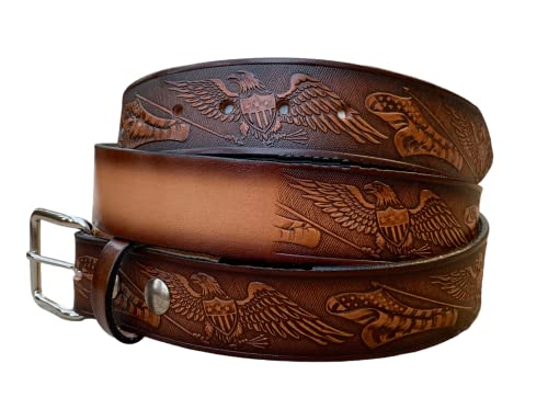 Eagle American Flag Brown Leather Name Belt Personalized for Men and Women
