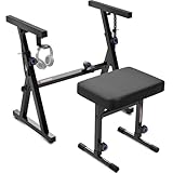 Liquid Stands Piano Keyboard Stand and Bench Set - Portable Heavy Duty Digital Piano Stand for 54-88 Key Electric Pianos & Adjustable Piano Bench, Chair, Stool - Sturdy Keyboard Music Stand and Seat