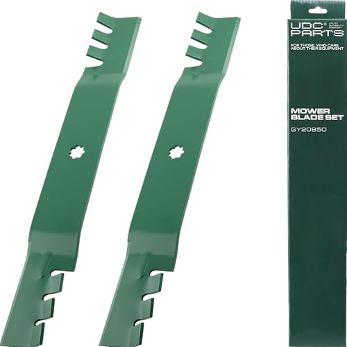 UDC Parts GY20850 D130 D105 D110 Mower Blades Replacement for John Deere 42 inch S100 E100 E120 E130 Z225 AM141033 GX22151 AM141031 AM141034 X305R D100 LA105 D125 LA115 E110 / Gator Mulching / 2 Pack