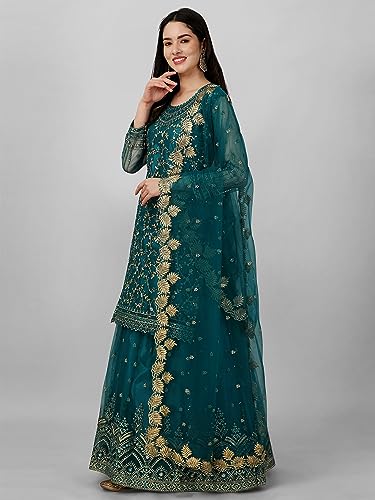 Image of TRENDMALLS Women's Net Embroidery Salwar Suit Set Kurta Lehenga with Dupatta