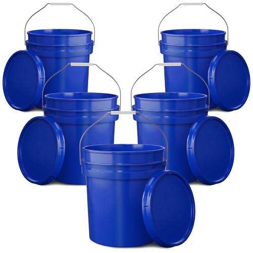 EconoHome 5-Gallon Dark Blue Bucket Pail with Lid (5 Pack)
