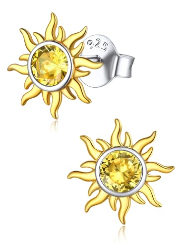 ChicSilver November Birthstone Earrings Gold Plated Sun Earrings Studs 925 Sterling Silver Stud...