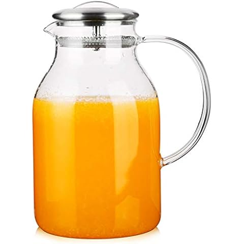 Hiware Glass Pitcher with Lid and Spout - 68 OZ Water Pitcher for Hot/Cold Water & Iced Tea, 18/8 Stainless Steel Lid, High Heat Resistance, 100% Lead-free Cover