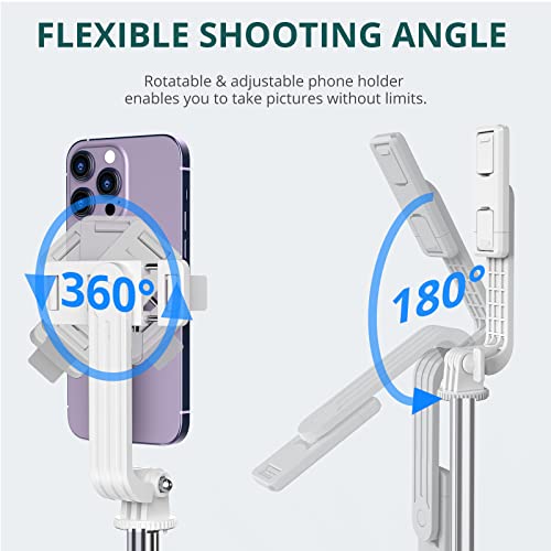 Atumtek 49" Selfie Stick Tripod, Stable Tripod Stand With Detachable Bluetooth Remote, Compatible With Iphone 14 Pro Max/14 Plus/14/13/12/11, Gopro, Samsung, Lg, Google Smartphones, White #TOP4