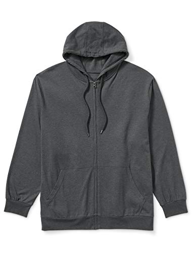 Amazon Essentials Men's Big & Tall Lightweight Jersey Full-Zip Hoodie fit by DXL Sweater, -Charcoal Heather, 3X Tall