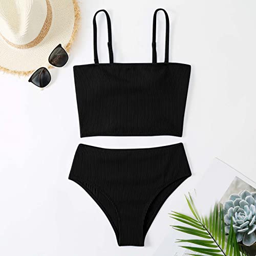 Lnmuld Sexy Swimsuit For Women Womens Summer Large Beach Solid Fashion Bikini Suit Two Piece Swimsuit Black #TOP1