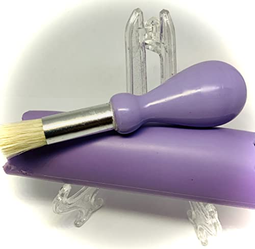 Image of BonCera, All-in-one 4pcs Prime Ceramic Garlic Grater Set - Handmade, Purple Emboss Design Grater Plate w /Garlic Peeler, Gathering Brush, Display Stand, It's Also Grating Turmeric, Ginger, and More,