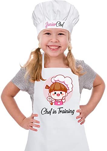 Image of Baby Girls White Polycotton Chef Apron with Cap Costume for Photoshoot, Fun, Activity, etc.