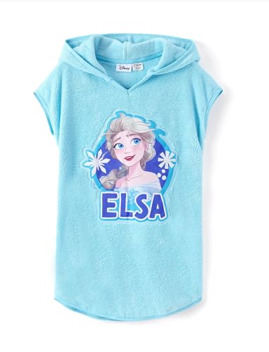 Disney Frozen Elsa Girls Hooded Cover Up for Swimwear Terry Cloth Swimsuit Cover Up Pullover Bathing Suit Wrap with Pocket Blue 4-7 Years