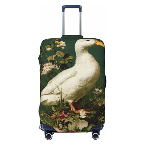 White Duck Wildflowers And Grass Elastic Travel Luggage Covers Dustproof Scratch-Resistant Suitcase Protector Fit 22-24 Inch