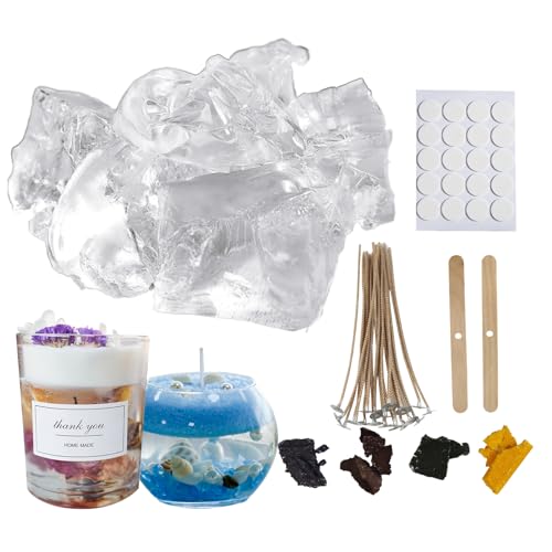 CoolCrafts Transparent Gle Wax with Wick 2LB Clear Jelly Candle Wax Kit for Candle Making Crafts