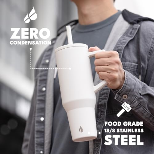Image of Elemental Spill Proof 40oz Insulated Tumbler with Handle & Straw Travel Mug | Stainless Steel Commuter Travel Coffee Mug for Cold Beverages, Includes 2 Straws & a Spill Proof Lid for Everyday Use