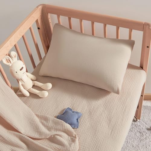 Image of JELLYMONI 2 Pack Muslin Toddler Pillowcase for 13x18 Pillow, 100% Cotton Baby Pillow Case Cover for Bed, Toddler Cot and Travel, Soft & Breathable Baby Kids Envelope Pillowcase, No Pillow
