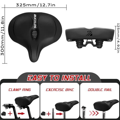 Image of BUCKLOS Wide Bike Seat for Men Women Ebike Seats Comfort Extra Large Comfortable Bicycle Seats Saddle for Ebike /Crusier /Exercise /Peloton Bike
