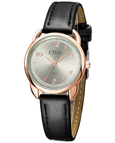 CIVO Montre Femme Noir Classic Élégant Etanche Montre Femme Analogique Quartz Cuir Mode Minimalist Design Montre Bracelet pour Femme Fille