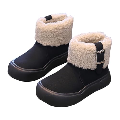 IWIHMIV Girls Short Boots Girls Thick Sole Leather Ankle Booties Thickened Soft Bottom Warm Cotton Boots With Zipper