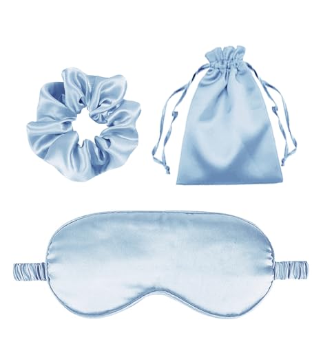 3Pcs Satin Eye Mask Silk Sleep Masks Set Silky Blindfold Eyeshade Blackout Eyes Cover Pouches Bag Scrunchy Wedding Gift