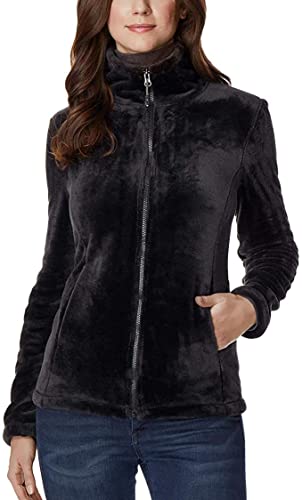 32 Degrees Women's Plush Faux Fur Full Zip Jacket (Black, XL)