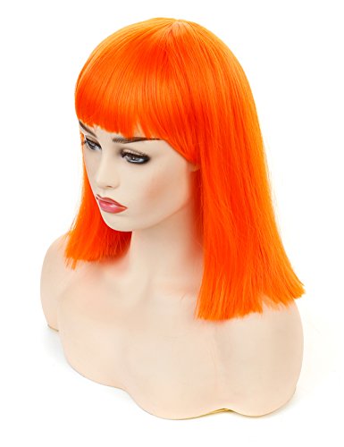 Morvally Short Straight Bob Wig With Flat Bangs Natural Looking Heat Resistant Hair Cosplay Costume Wigs (14 Inches Orange) #TOP26