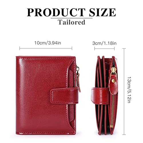 GOIACII Small Women Wallet Genuine Leather RFID Blocking Bifold Zipper Pocket Card Holder with ID Window3