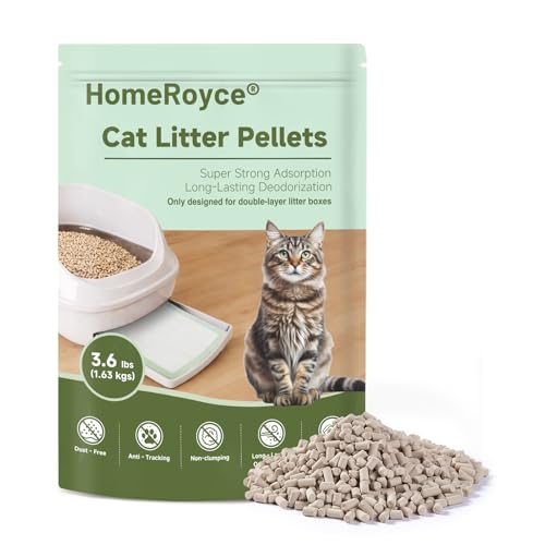 HomeRoyce Cat Litter Pellets Exclusively for Double Layer Cat Litter Box Super Odor Control Zeolite Litter Non Clumping Cat Litter Low-Tracking Low Consumption Unscented 3.6lb