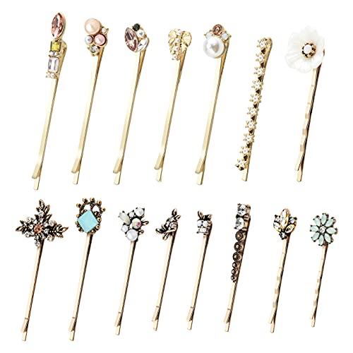 Vathery 15 Pcs Epingles à Cheveux Vintage Barrettes Métal Strass Pinces à Cheveux pour Filles Femmes Cover