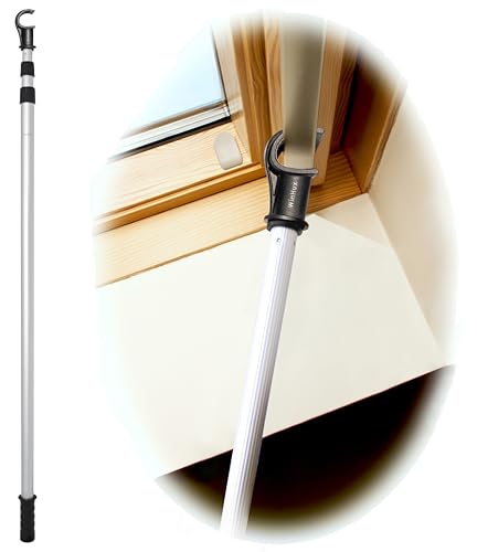 WinHux Barra Telescópica 1,2–3,0 m con Cierre Giratorio, Compatible con Ventanas de Tejado Velux de Barra Superior, Varilla Abreventanas Telescópica en Color Plata, sin Control de Estor