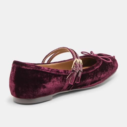 Satin Ballet Flats for Women Square Toe Double Buckle Strap Mary Jane Flat Cute Bow Knot Ballerina Wedding Shoes4