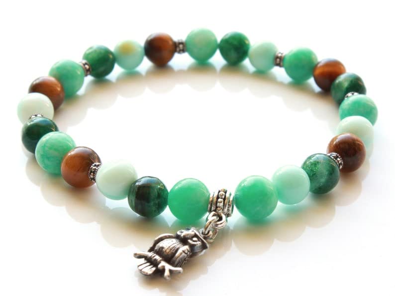 Bracelet amazonite et œil de tigre 8mm élastique de 17.7cm mixte pour la méditation