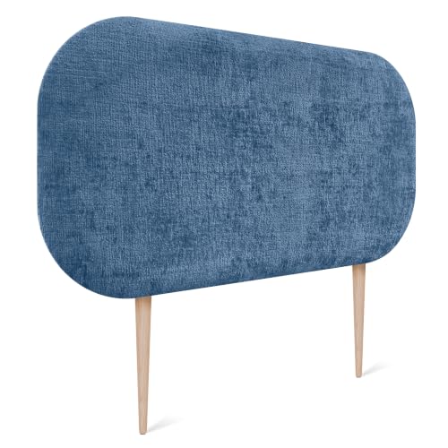 DHOME Cabecero Tapizado Curvo Liso Lana Ecológica Premium 50cm Altura con Patas para Pared Acústicos Cabeceros Absorbentes Cabezal Cama Dormitorio (Azul, 80cm)
