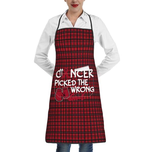 nopicsn Cancer Picked The Wrong Girl Multiple Cancer Apron for cooking with Pockets Women Men Kitchen Chef Funny Aprons