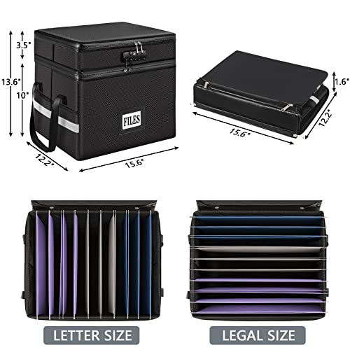 File Box With Wheels, Fireproof Document Box With 5 Tabs & Inserts, Rolling File Organizer Cabinet For Home Office, Portable Collapsible File Storage With Lock For Hanging Letter/Legal Size Folder #TOP4